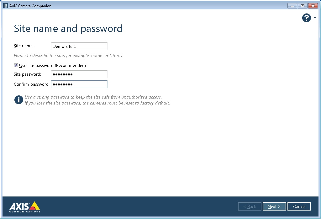 site name and password