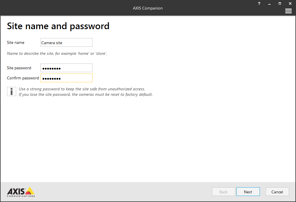 site name and password