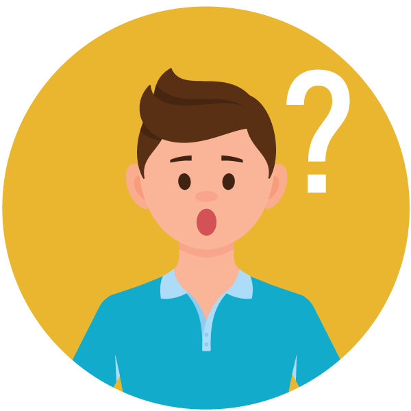 yellow circle icon with man confused with question mark